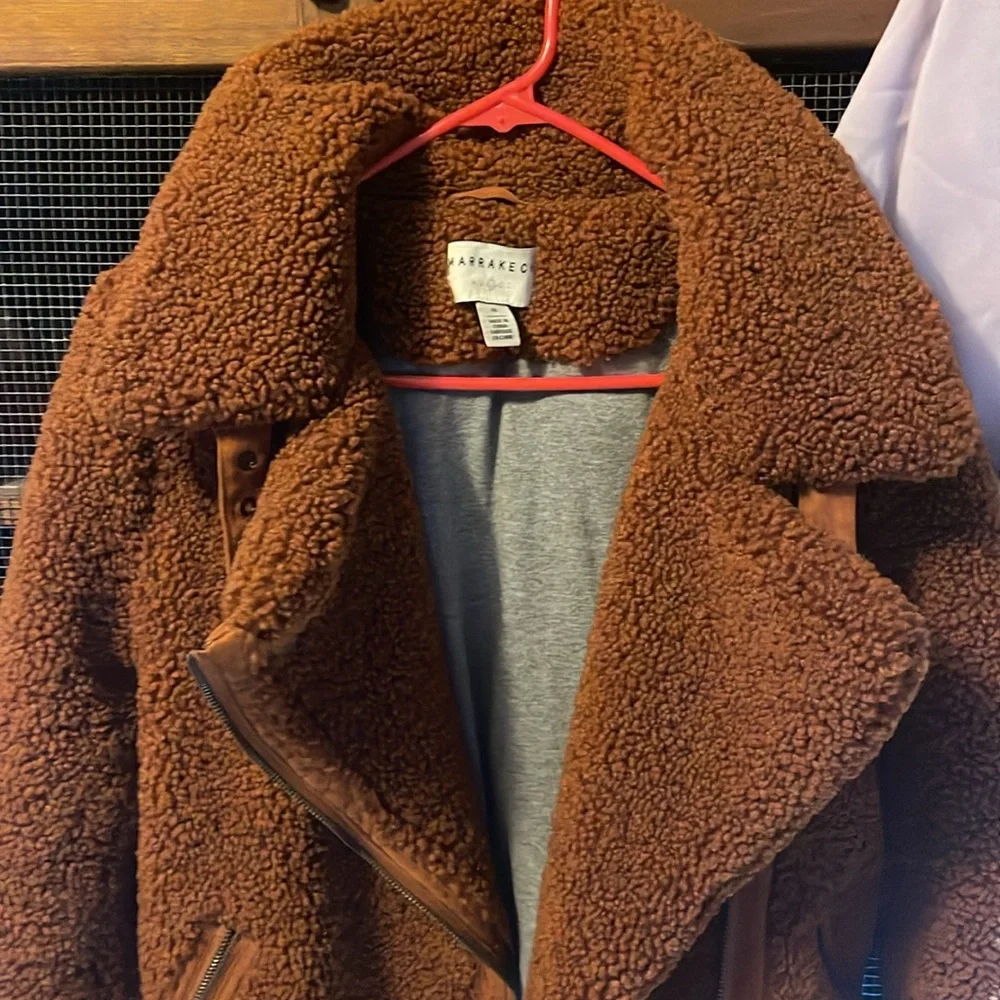 Anthropologie Moto Aviator Bomber Jacket Marrakech Rust Orange Brown Sherpa XS - Picture 7 of 7